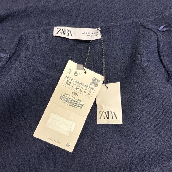 Zara Cropped Double Breasted Navy Wool Blend Blazer Jacket Utility Medium NWT - Picture 8 of 10